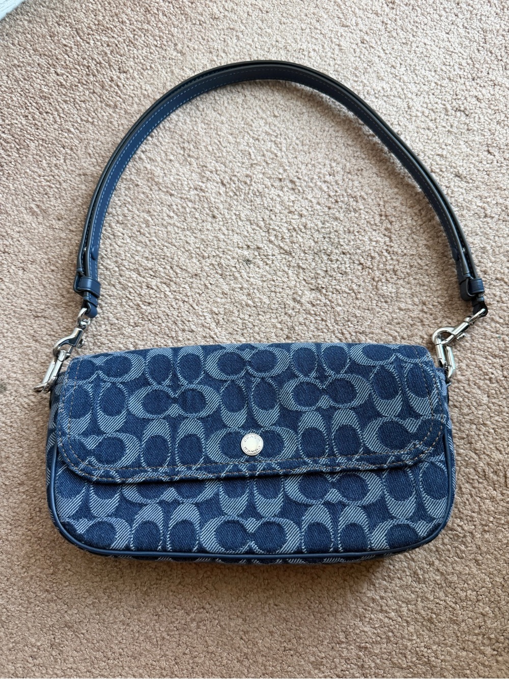 Coach Brook Small Shoulder Bag in Navy Signature Jacquard Demin